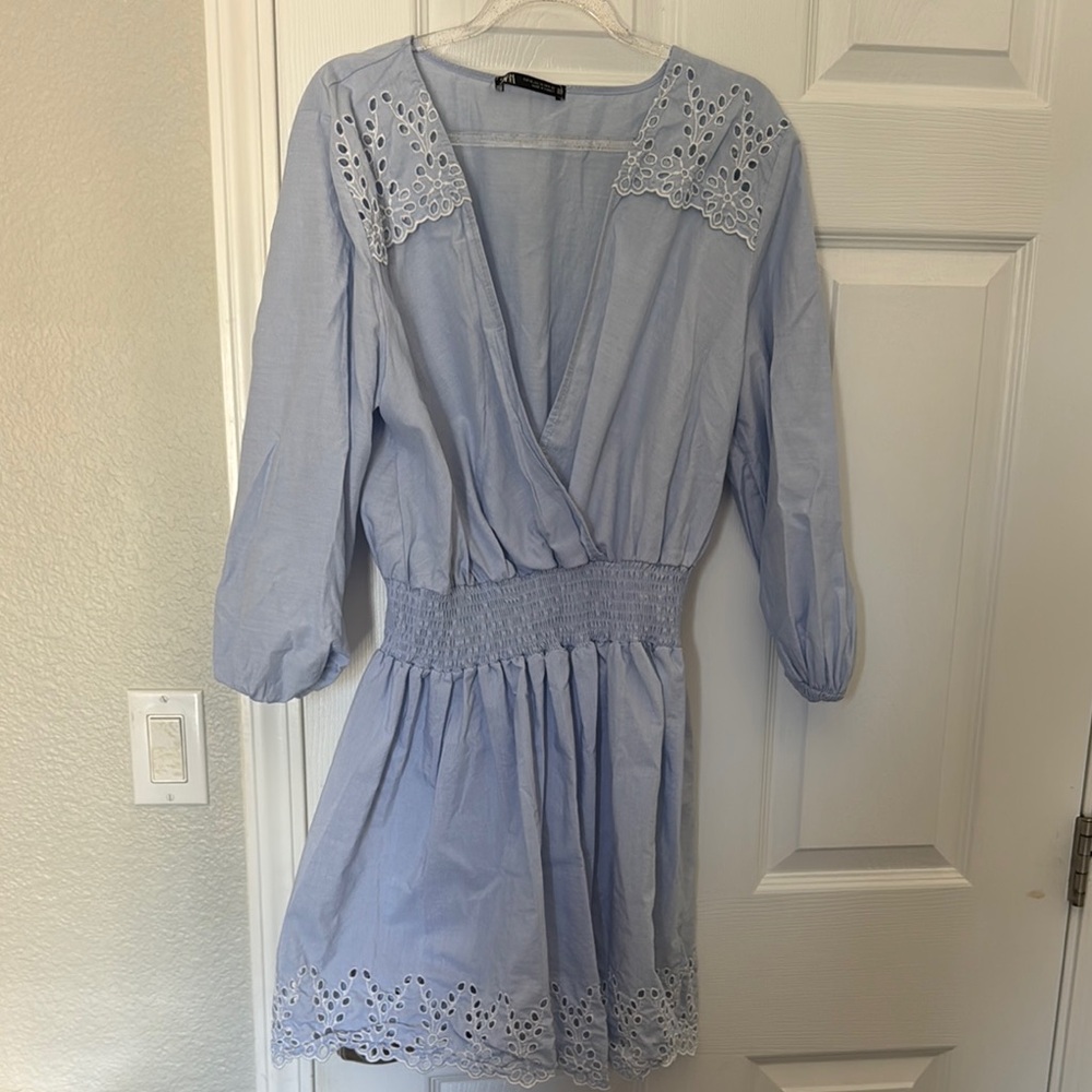 Zara Light Blue Eyelet Dress